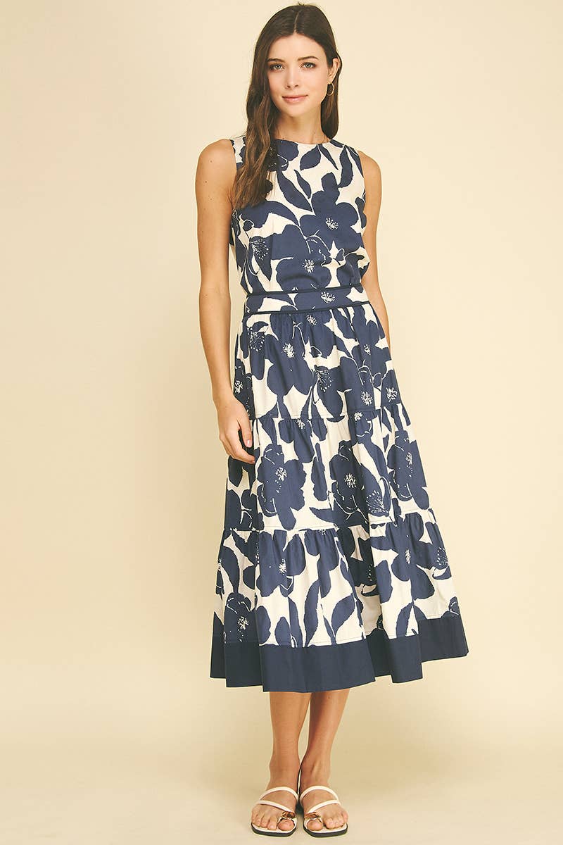 FLORAL TIERED MIDI SKIRT - 7235S