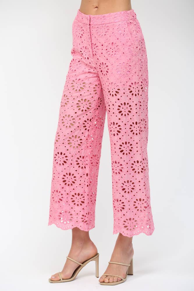 FLORAL EYELET LACE WIDE LEG CROPPED PANTS FP62036
