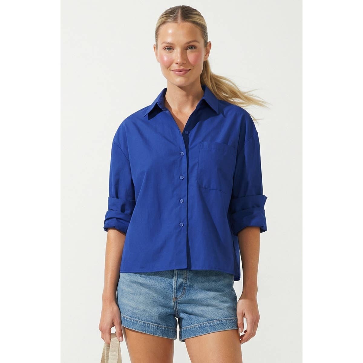 Rolled Sleeve Button Up Blouse