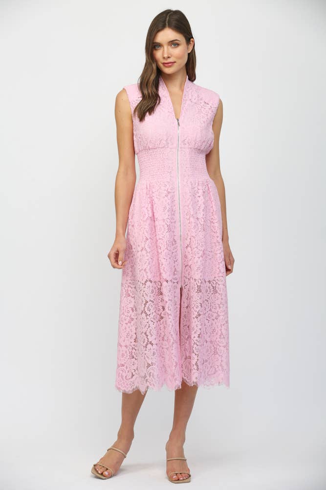 FRONT ZIP CLOSURE SLVL LACE DRESS FD34114