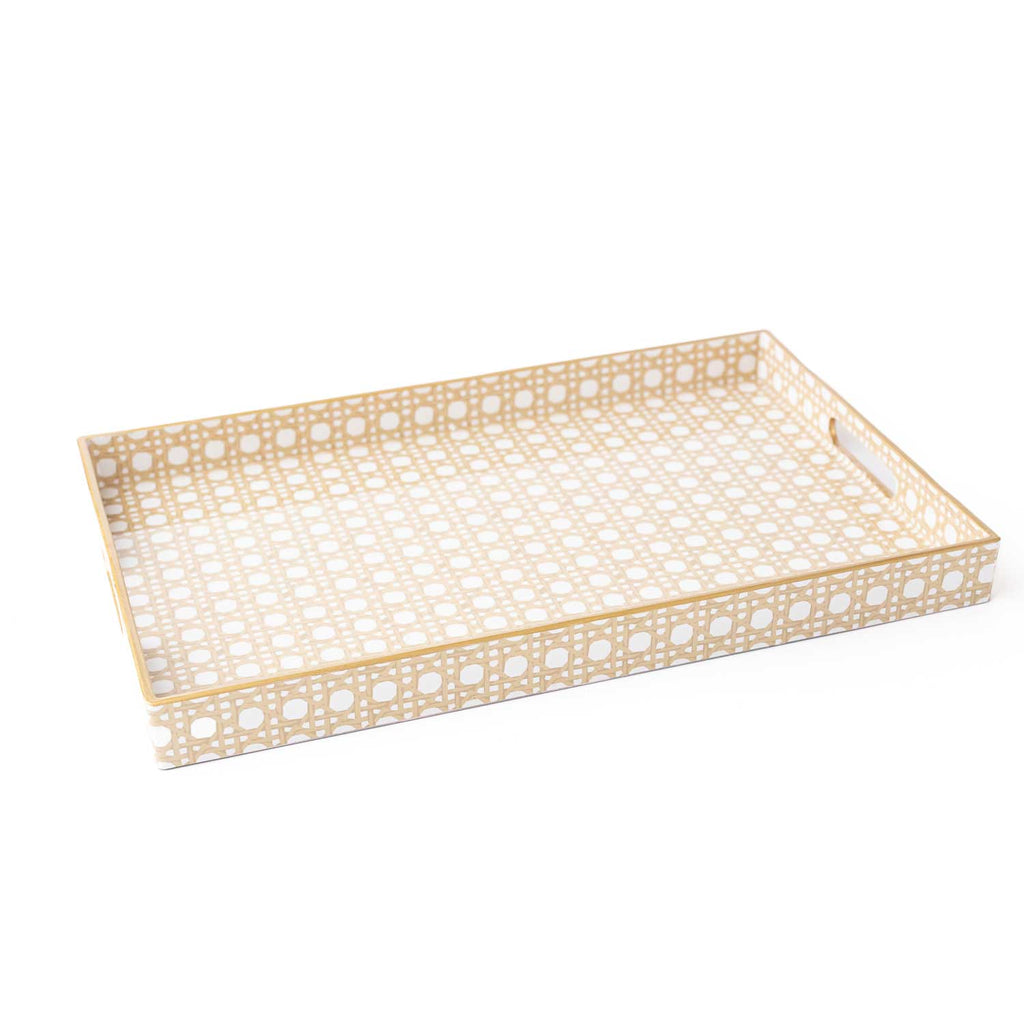 Tan Cane Rectangular Tray