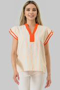 MBT 9923.. Blake Ruffle Stripe Game Day Top Orange/Orange
