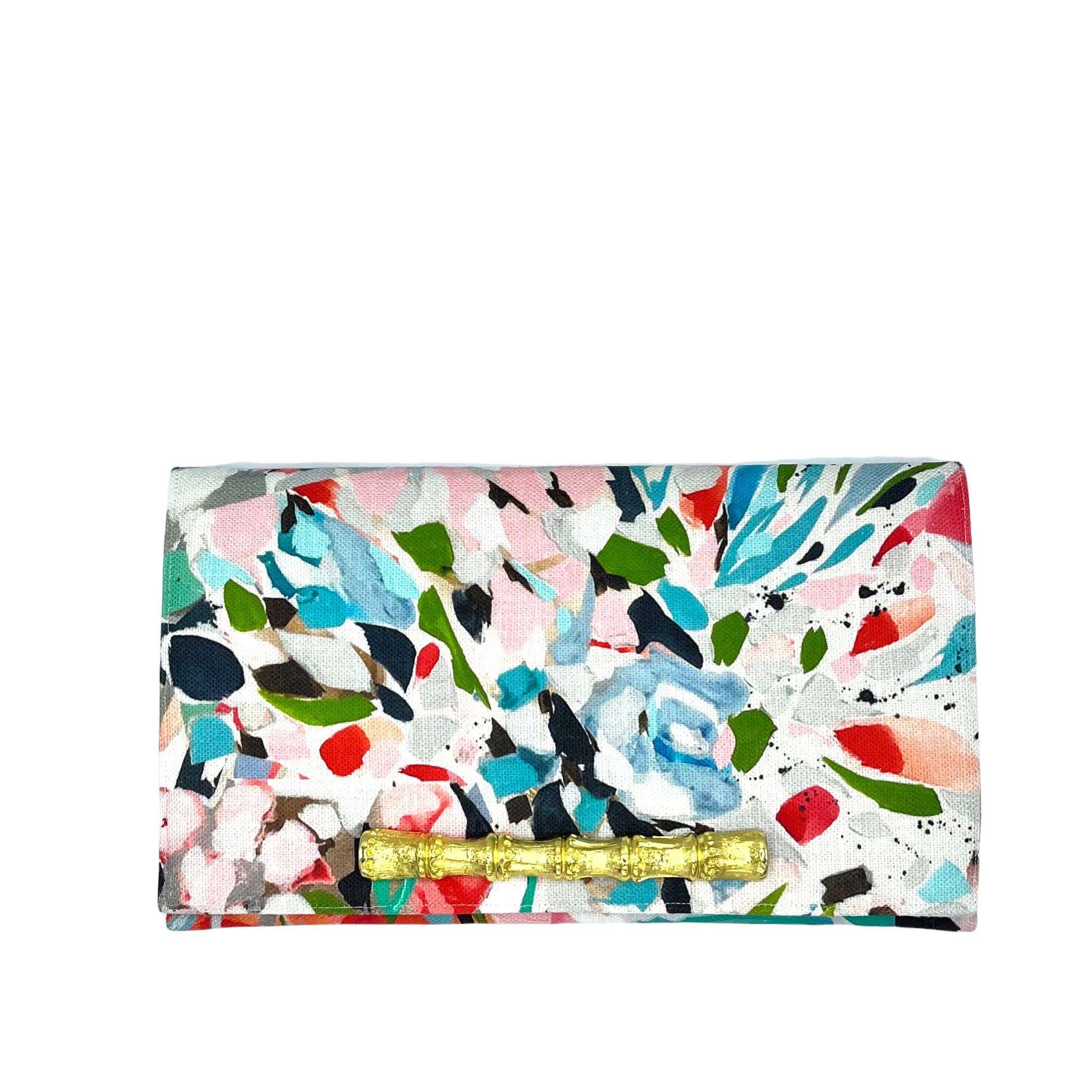 Painterly Linen Paulette Clutch w/ Pink Linen Lining