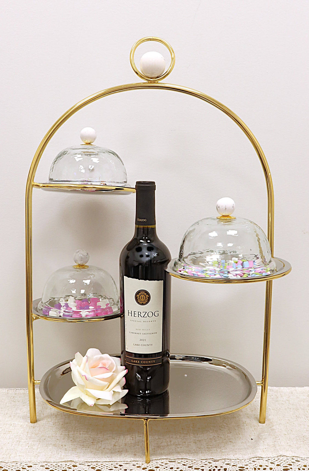 Multi Cake Stand Silver with Gold Frame and Ball Detail - 23