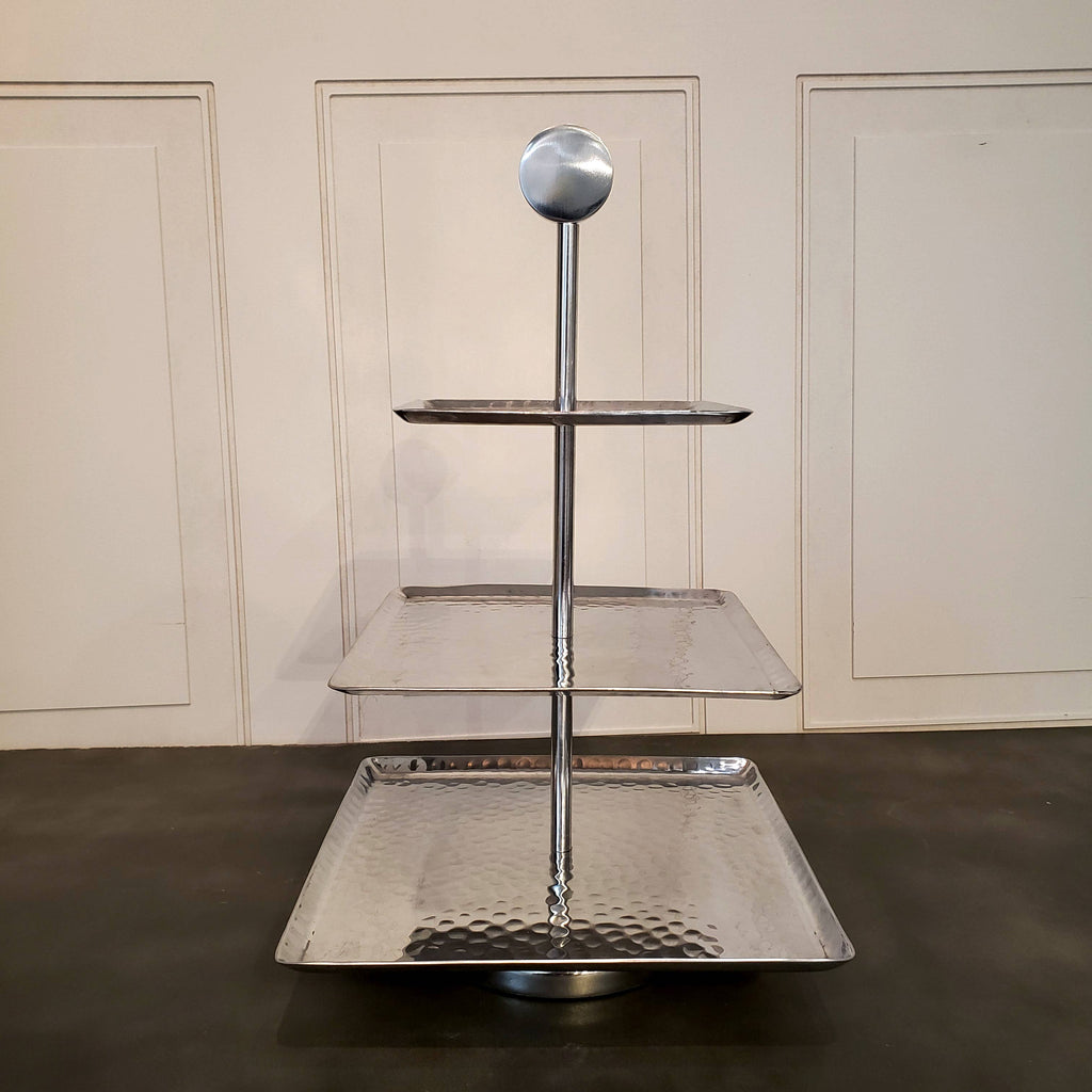 Hammered Square 3-Tier Stand with Circle Top