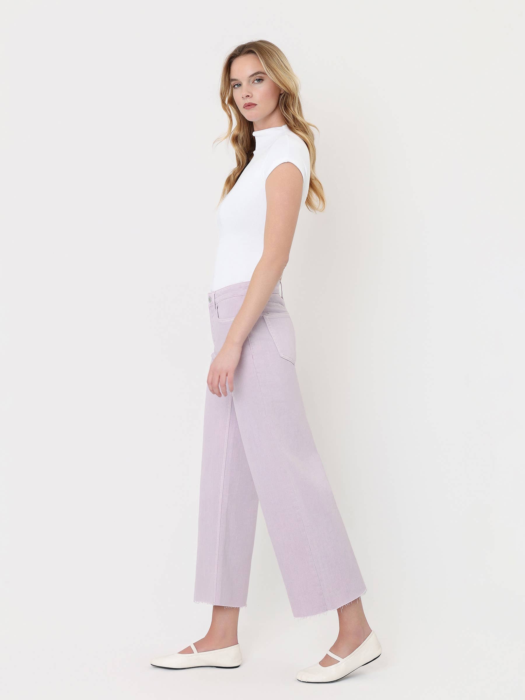 HIGH RISE LAVENDER COLOR CROP WIDE LEG JEANS T5894LVD