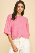 BUTTON DOWN SHORT SLEEVE SWEATER - 6752W