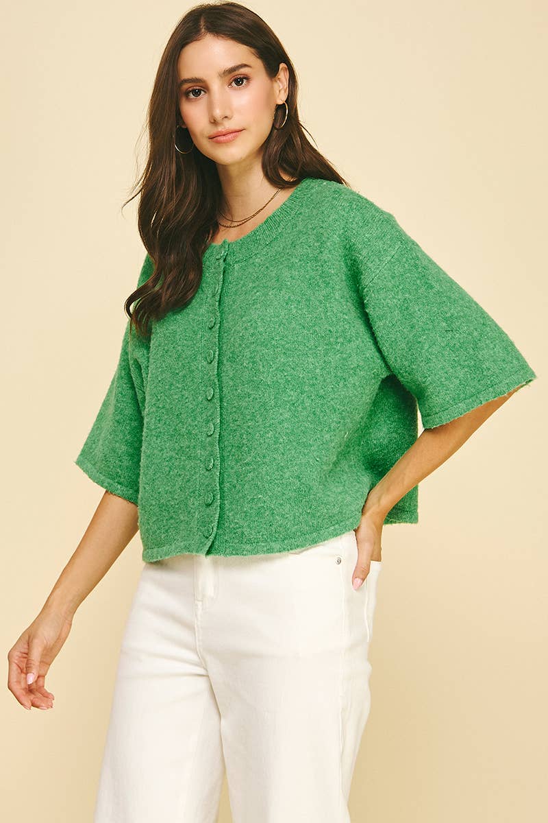 BUTTON DOWN SHORT SLEEVE SWEATER - 6752W