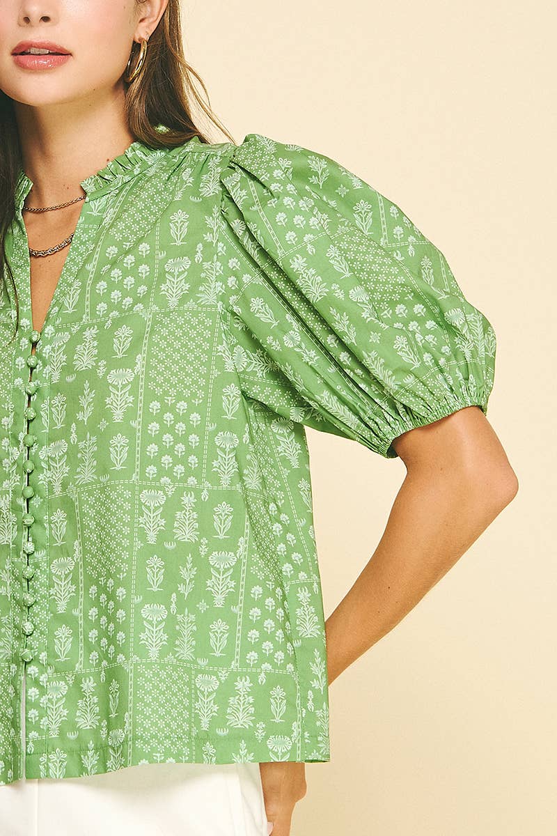 FLORAL BUTTON DOWN BLOUSE TOP - 6138TC