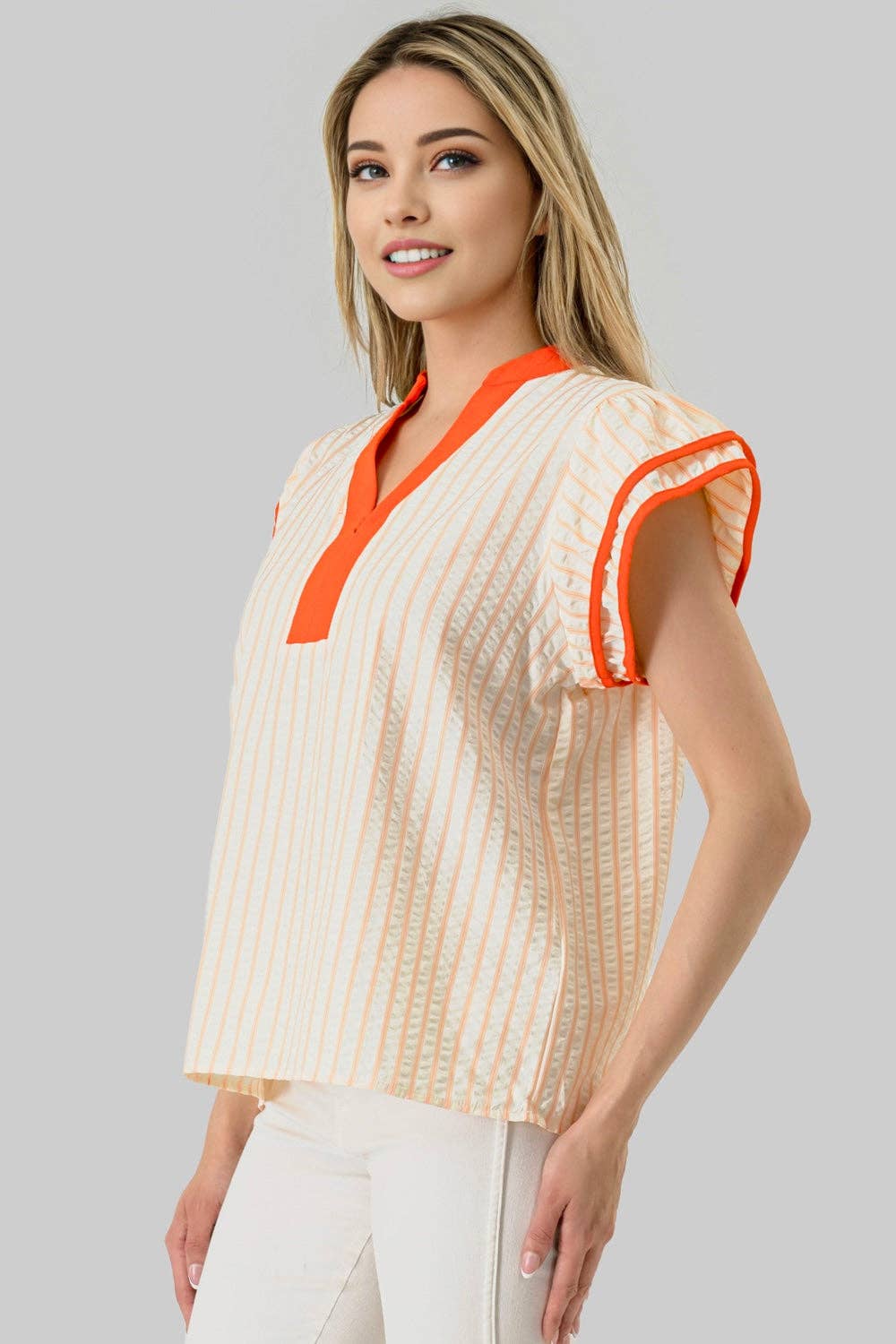 MBT 9923.. Blake Ruffle Stripe Game Day Top Orange/Orange