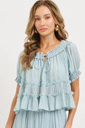 FLOWY SHORT SLEEVE TIERED RUFFLE LAYER TOP