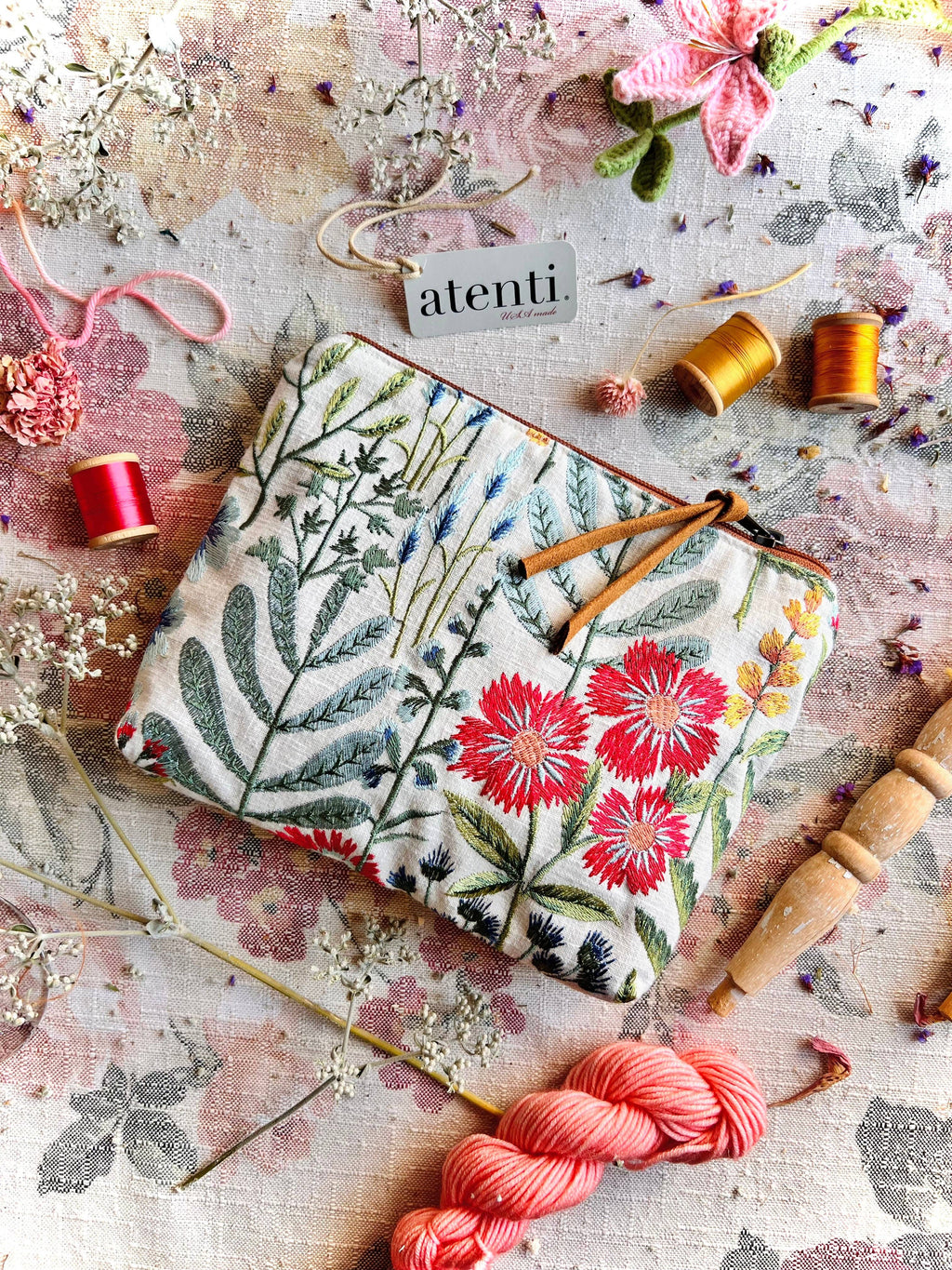 Wildflower Accessories Pouch - Atenti USA Made Embroidery Floral