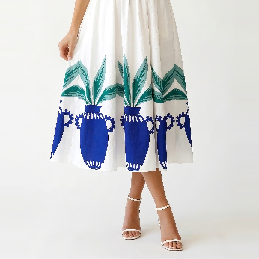 Mediterranean Muse Smocked Cotton Midi Dress - LWD3399