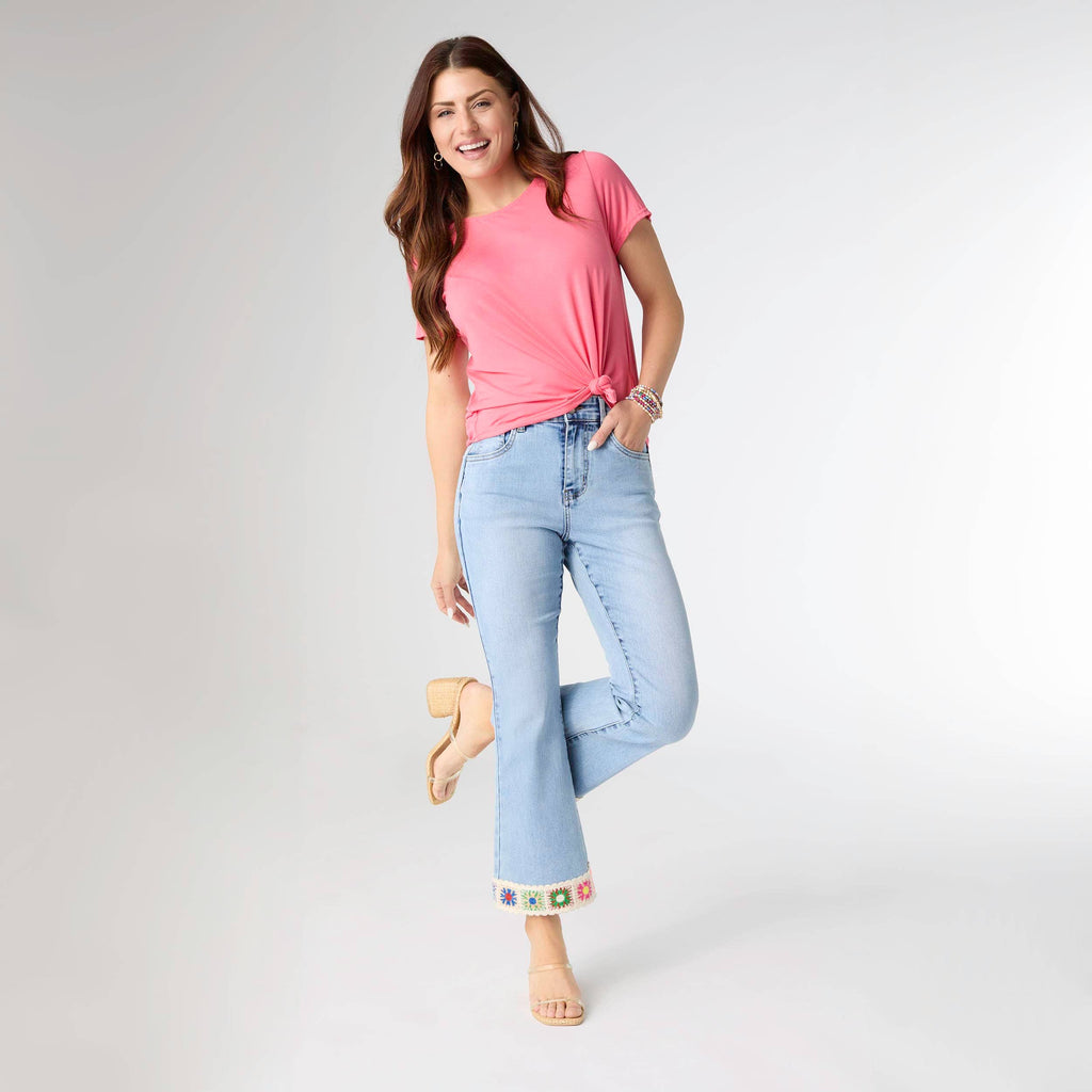 EverStretch Flare Crop with Crochet Floral Trim