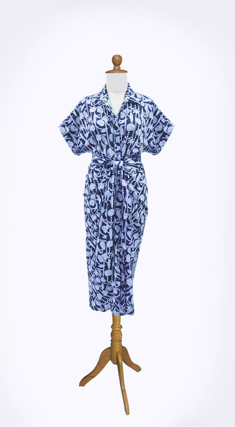 Short-Sleeve Cinch Waist Tabitha Midi Button-Up