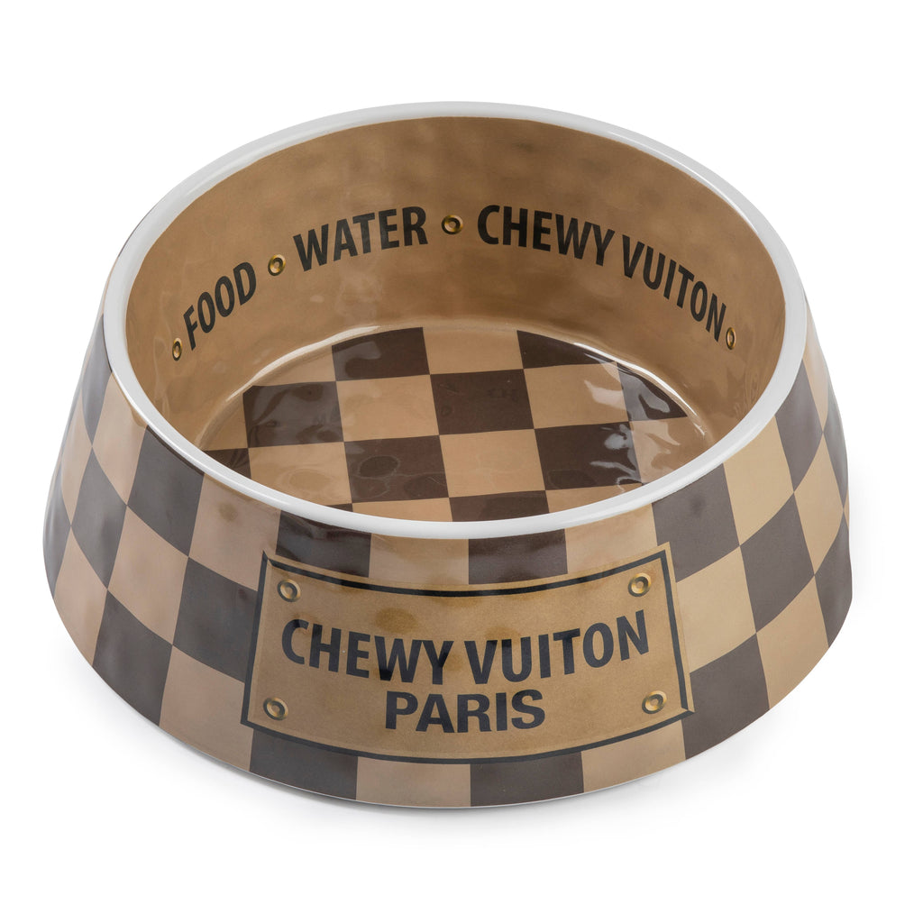 Tan Checker Chewy Vuiton Bowl - 3 Sizes!! Dog Bowls