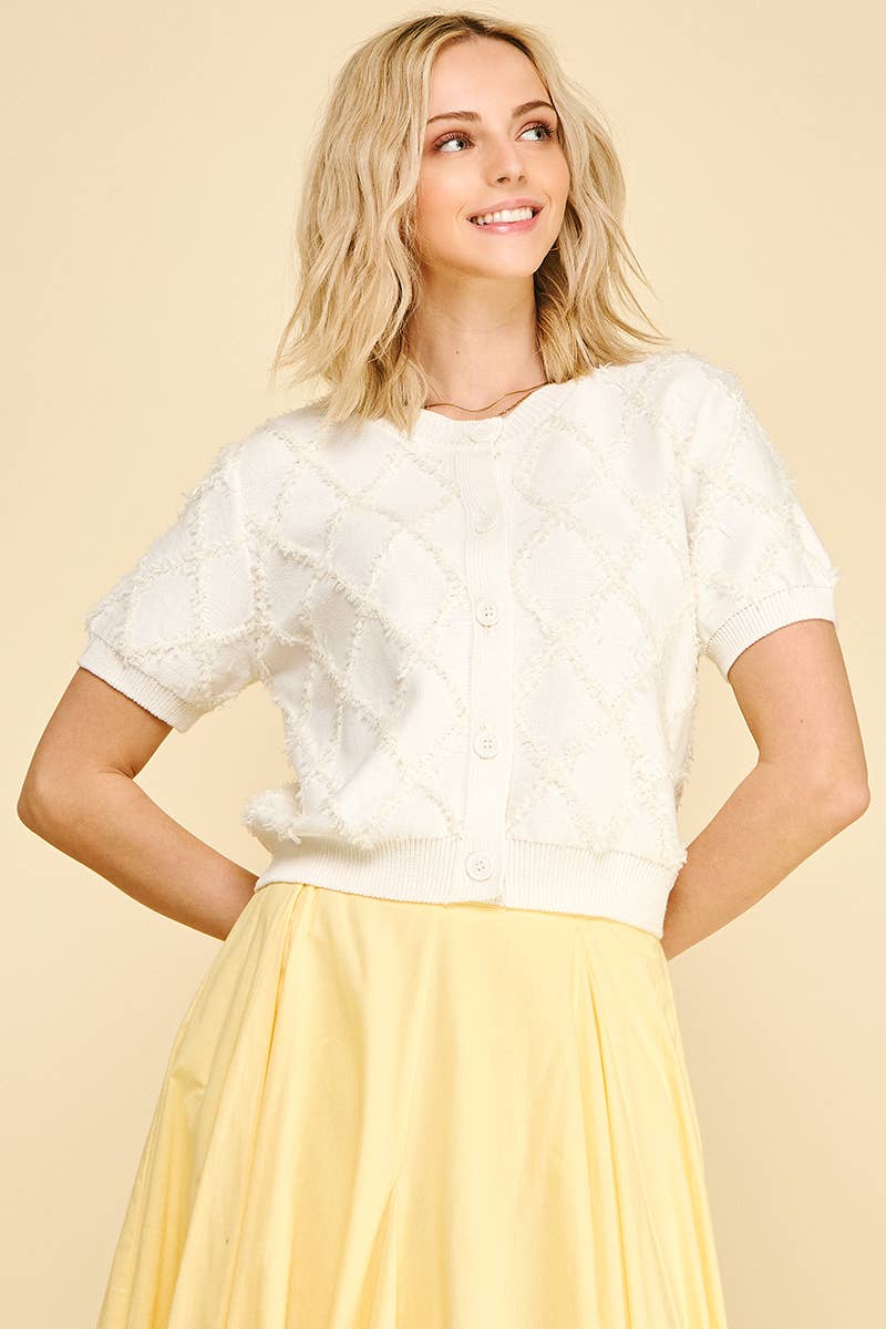 TEXTURED DIAMOND PATTERN KNIT CARDIGAN - 5956WM
