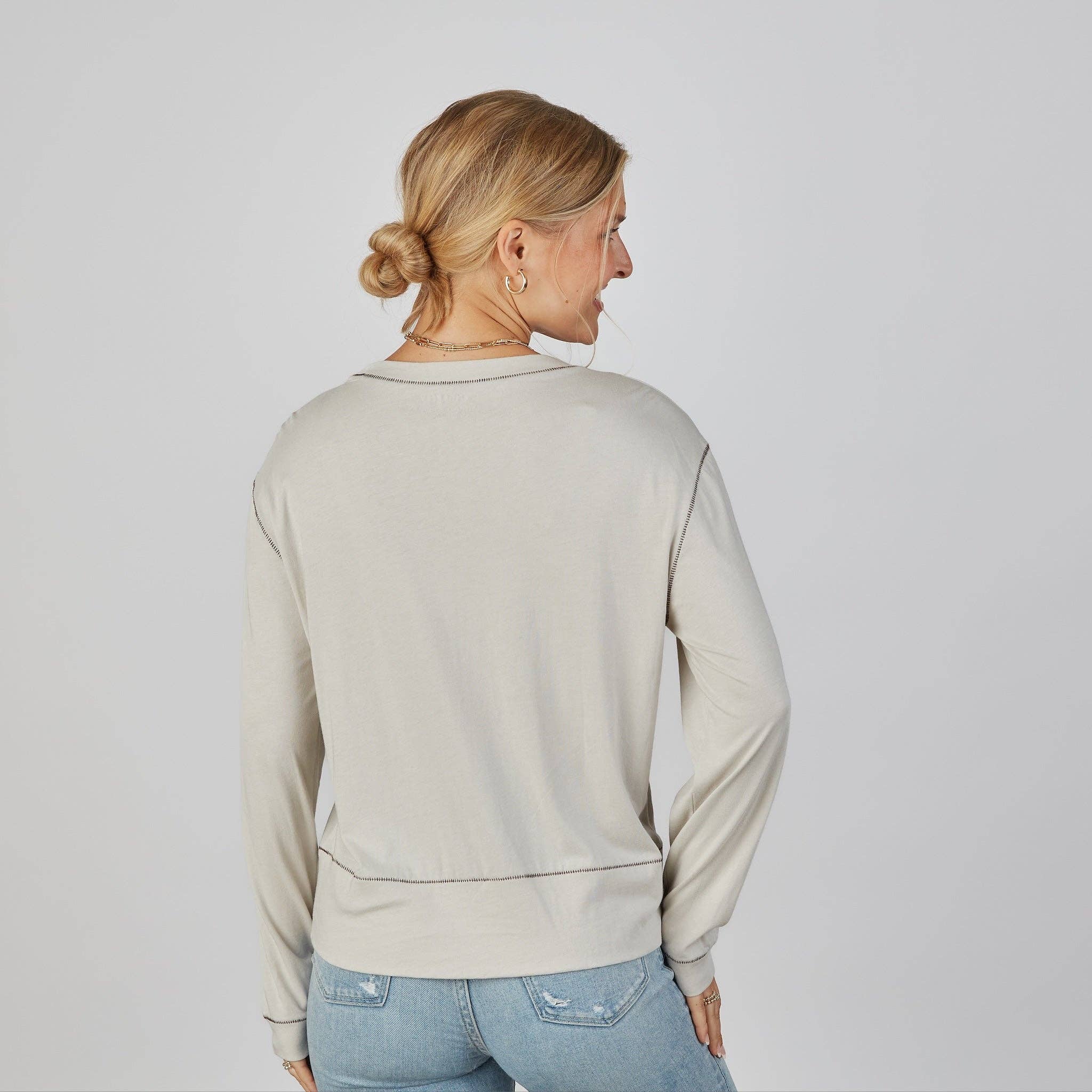 Studio Tee in Oyster and Brown - Long Sleeve