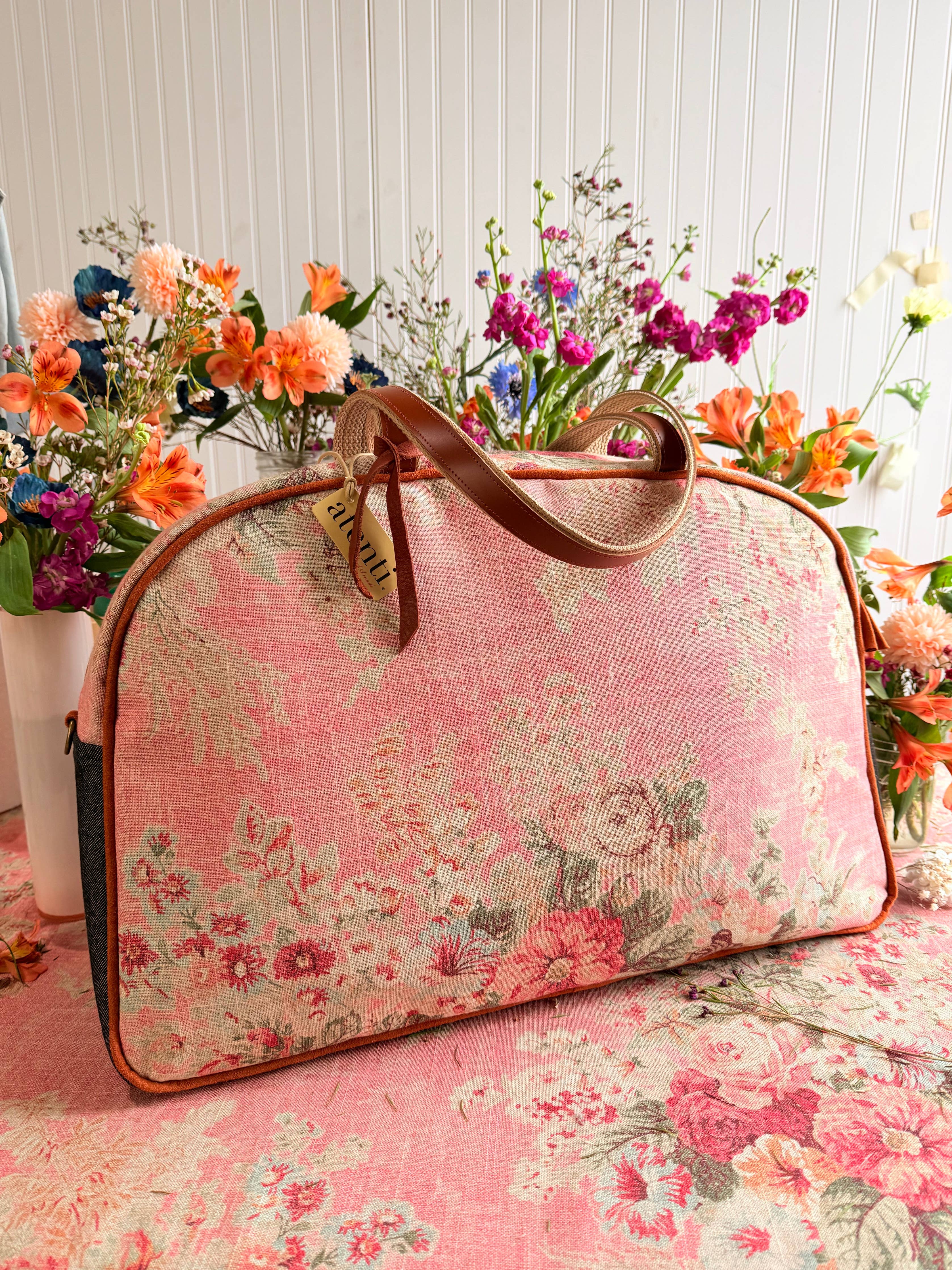 Rosewood Overnighter-Atenti USA Handmade Weekender, Floral Travel Bag