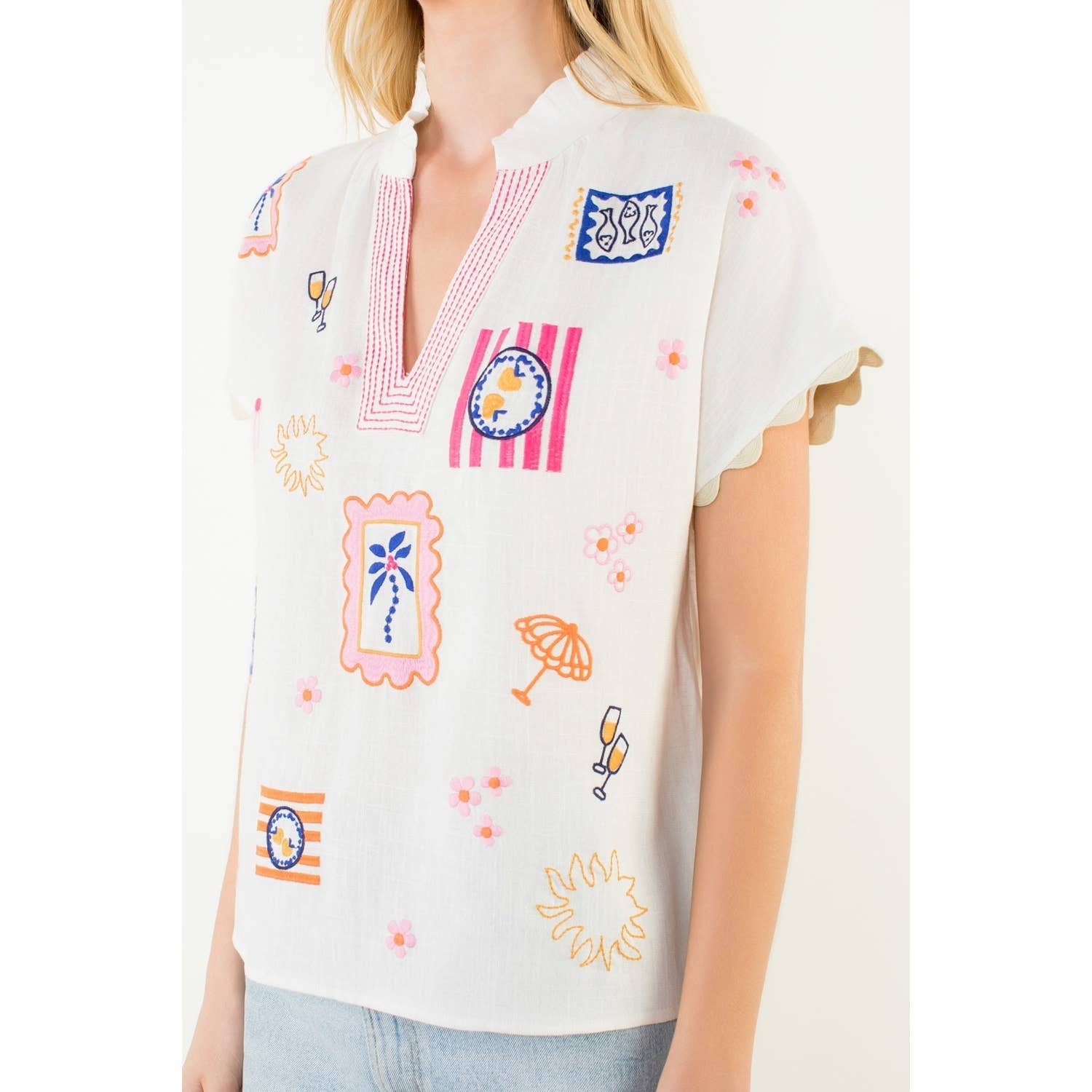 Short Sleeve Embroidery Detail Top