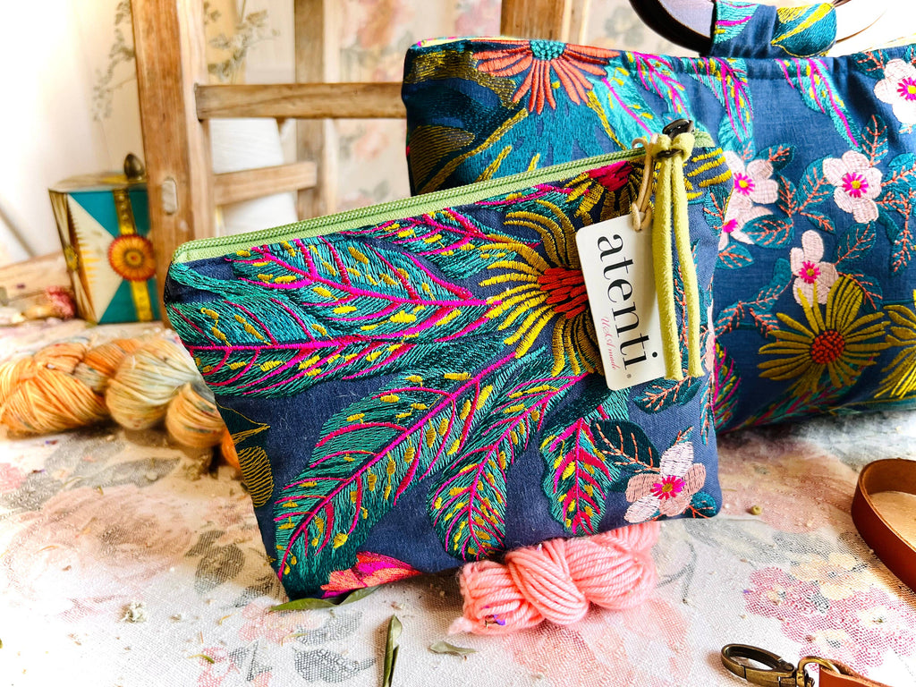 Flora Accessories Pouch- Atenti USA Made Embroidery Floral