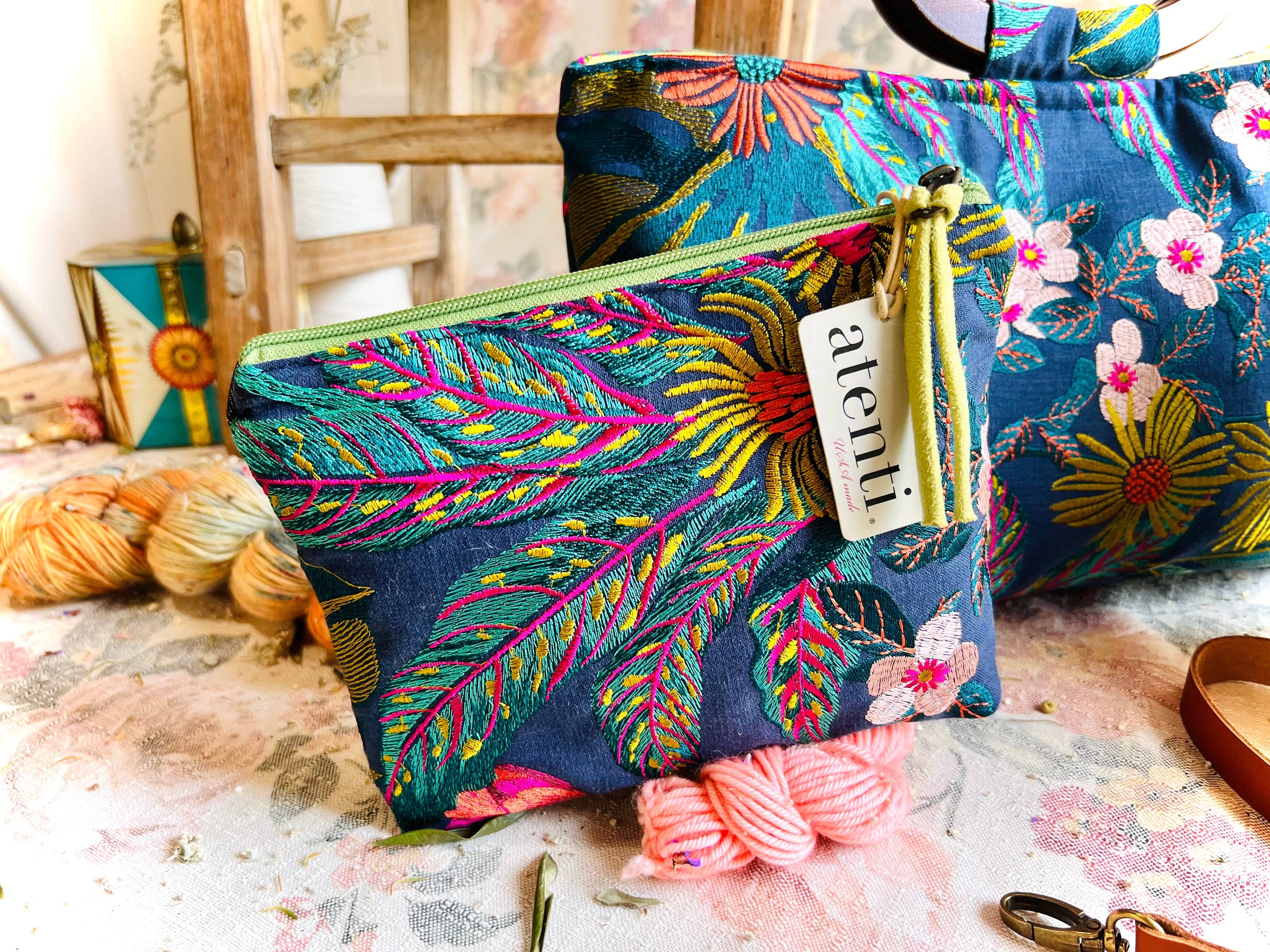 Flora Accessories Pouch- Atenti USA Made Embroidery Floral