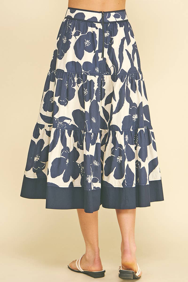 FLORAL TIERED MIDI SKIRT - 7235S