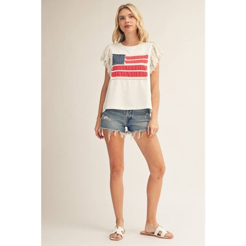 NEW American Flag Patched Top