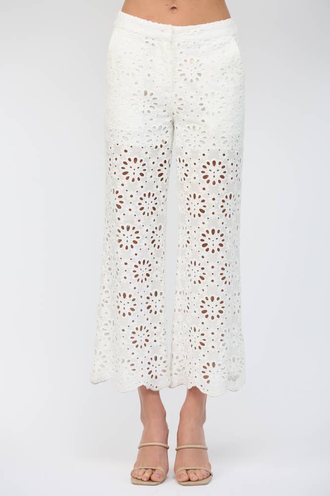 FLORAL EYELET LACE WIDE LEG CROPPED PANTS FP62036