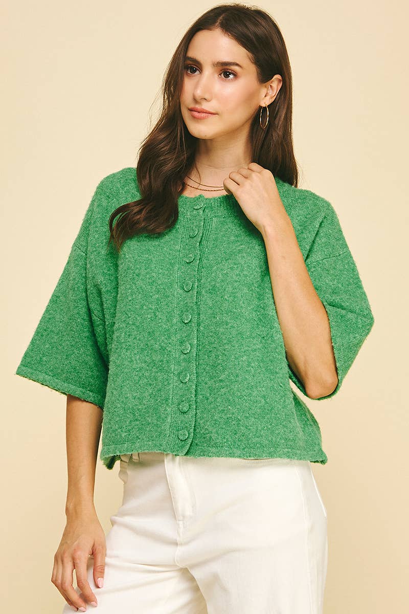 BUTTON DOWN SHORT SLEEVE SWEATER - 6752W