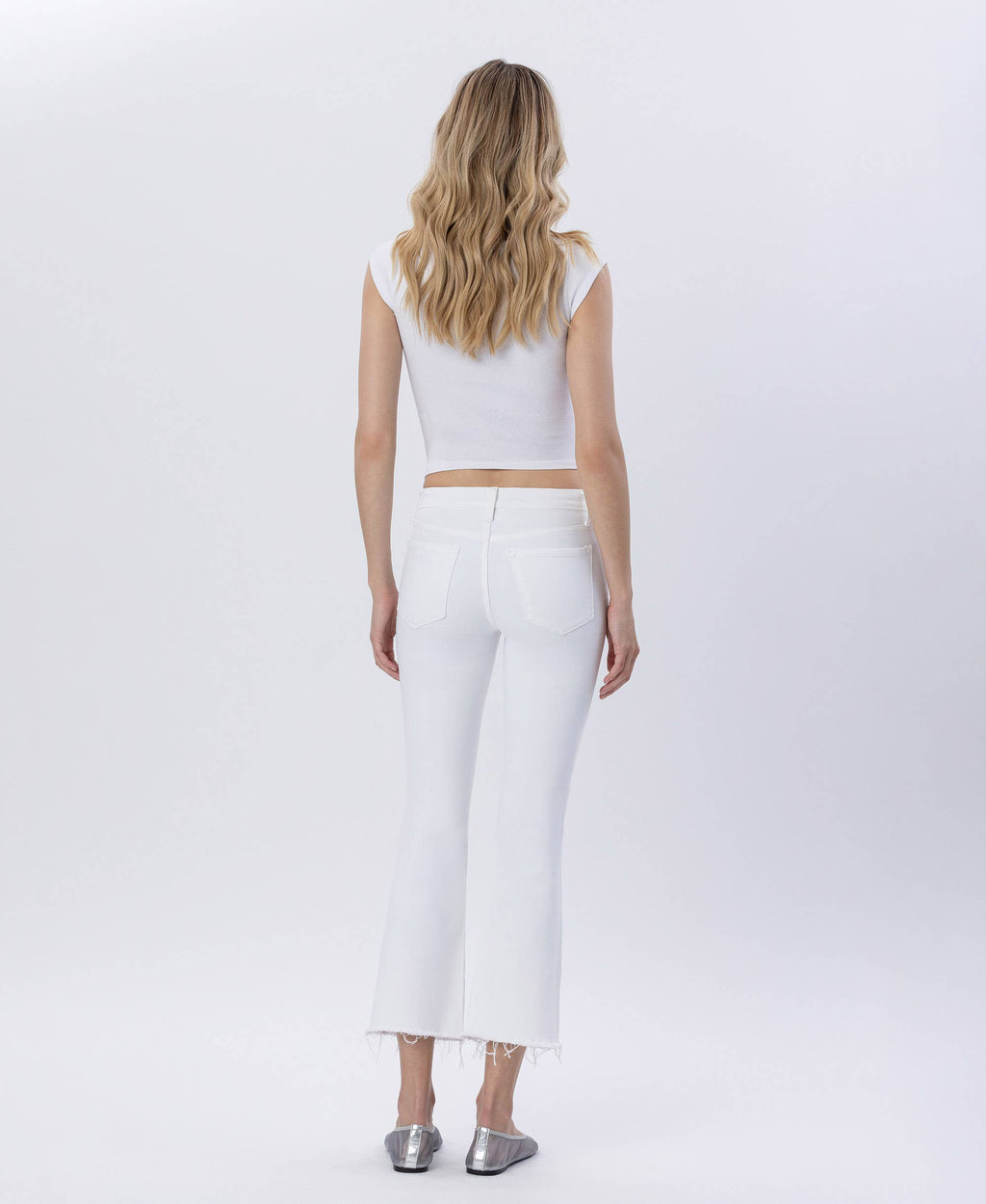 MID RISE SEAMLESS WAISTBAND CROP FLARE JEANS LV1932WH