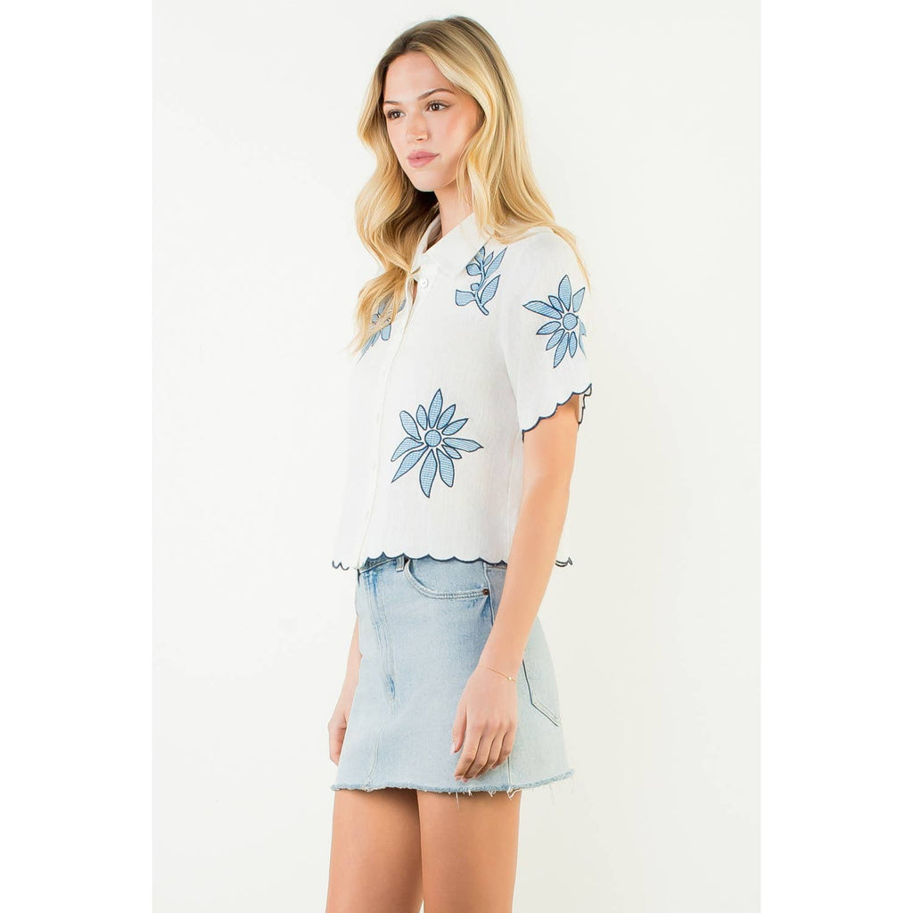 Short Sleeve Floral Embroidery Top