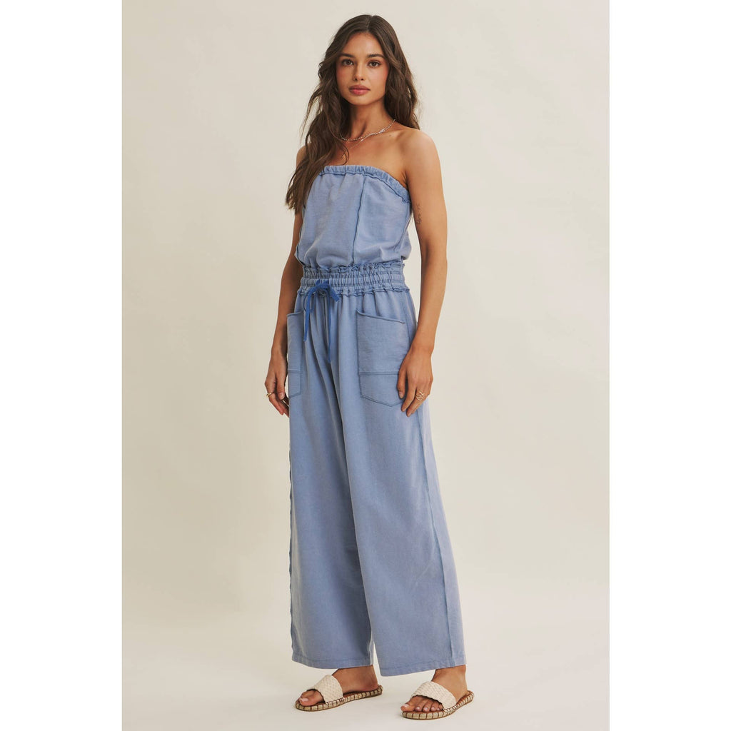 BEACH TOWN WEEKEND MINERAL-WASHED STRAPLESS JUMPSUIT