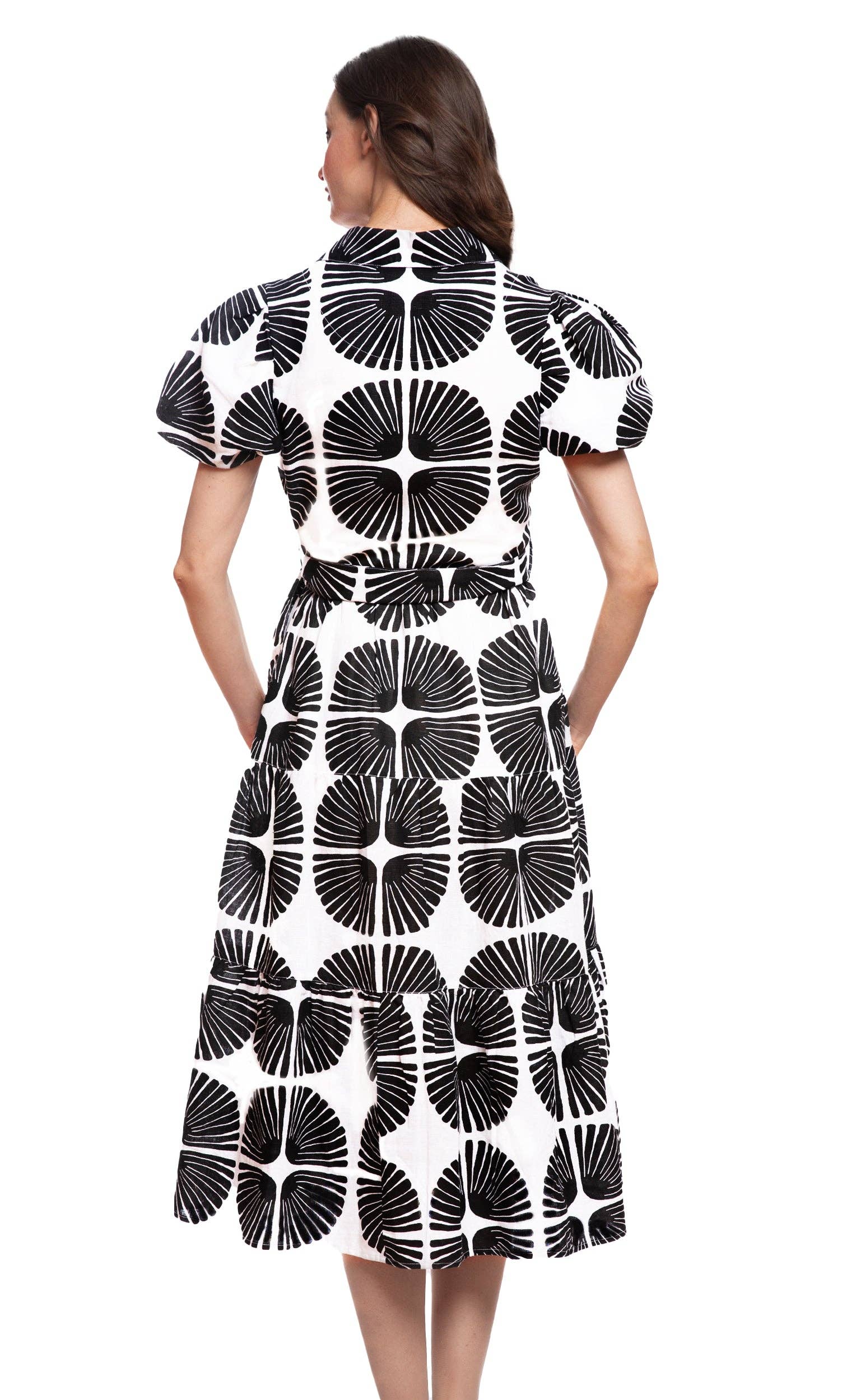 Litchfield Dress Black and White Palm Fronds Print