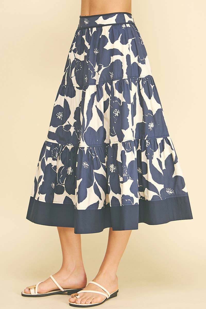 FLORAL TIERED MIDI SKIRT - 7235S