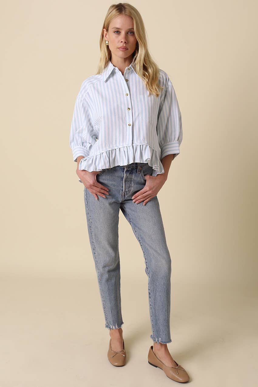 Mattie Striped Ruffle Hem Top