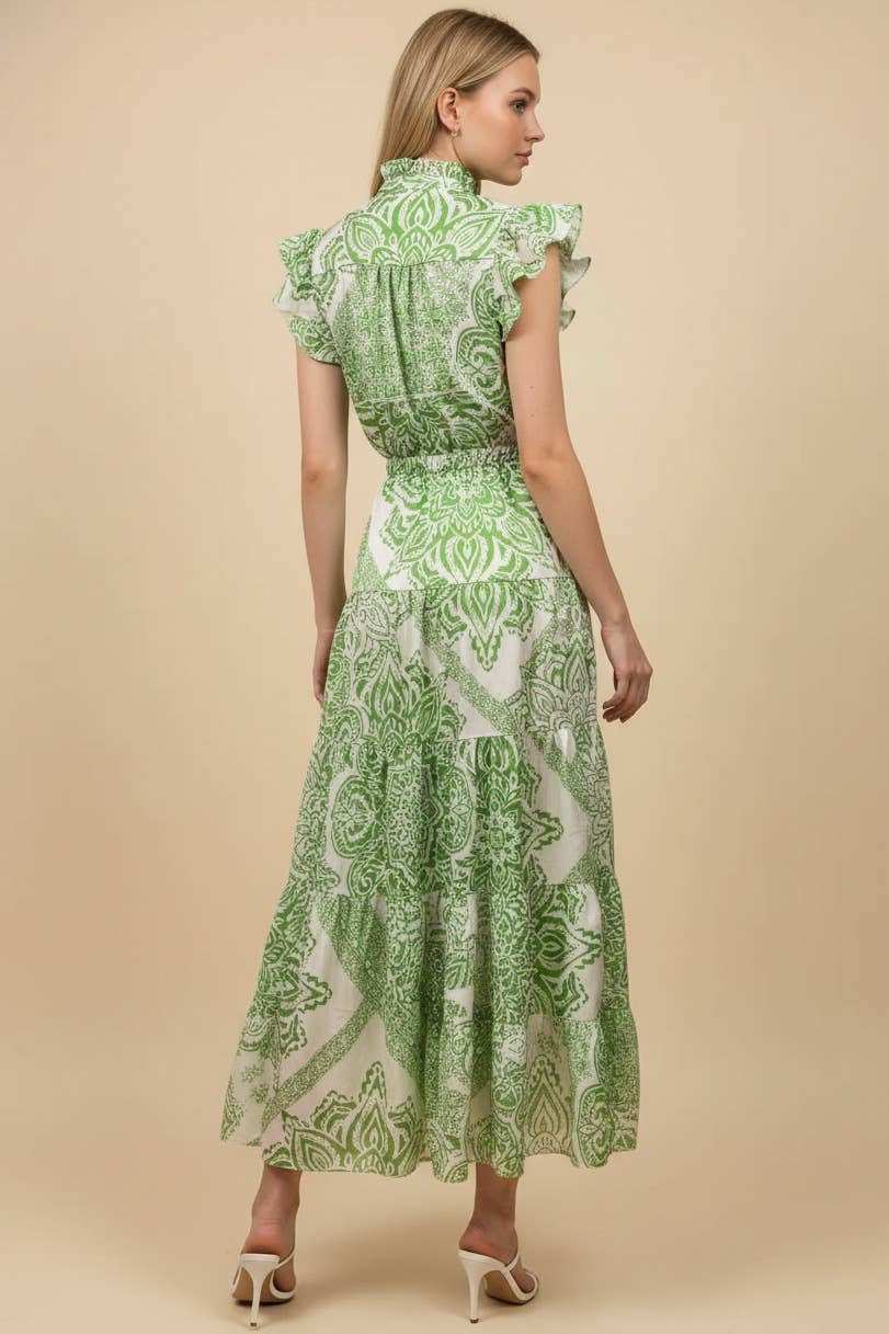 PAISLEY PRINT TIERED MAXI DRESS - 3775DW
