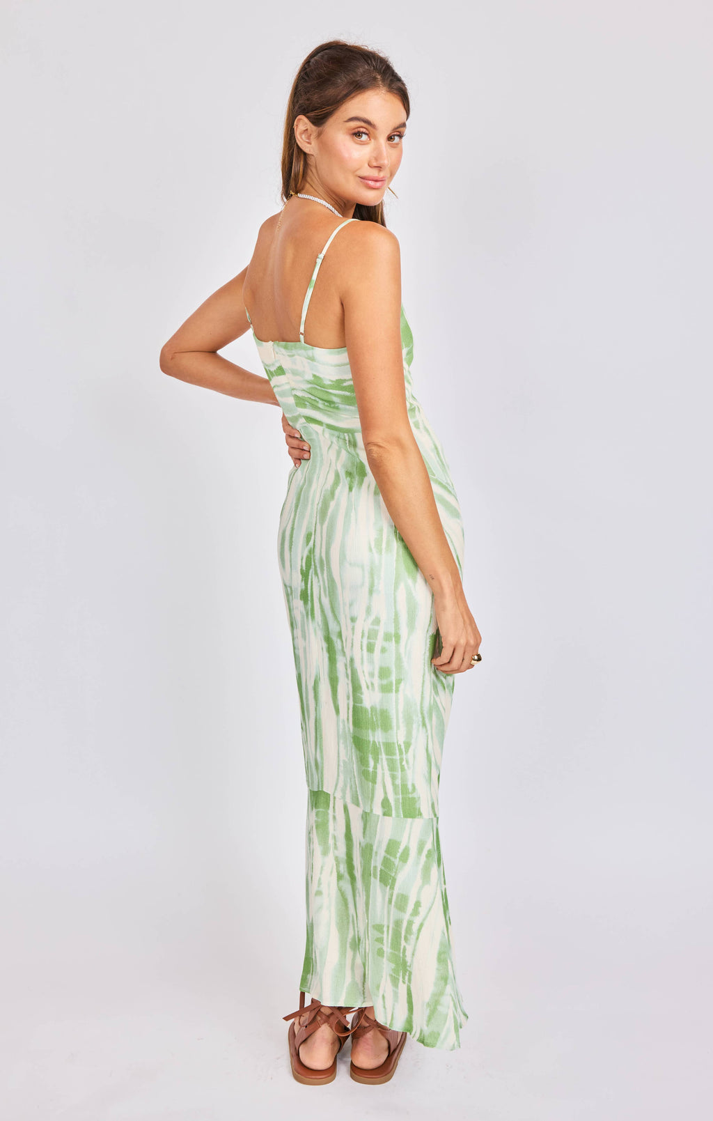 Tropical Storm Slip Dress:GREEN IVORY