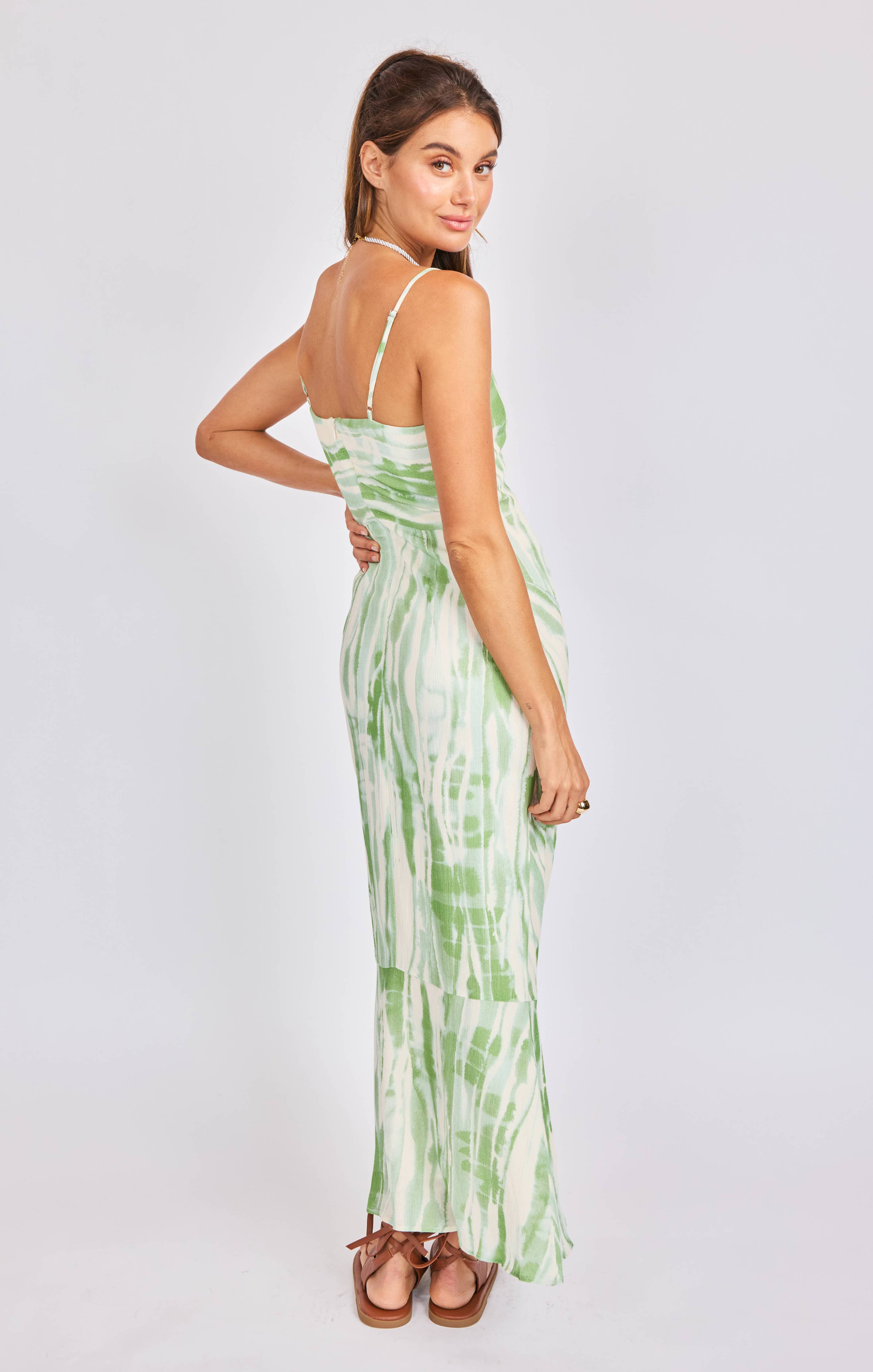 Tropical Storm Slip Dress:GREEN IVORY