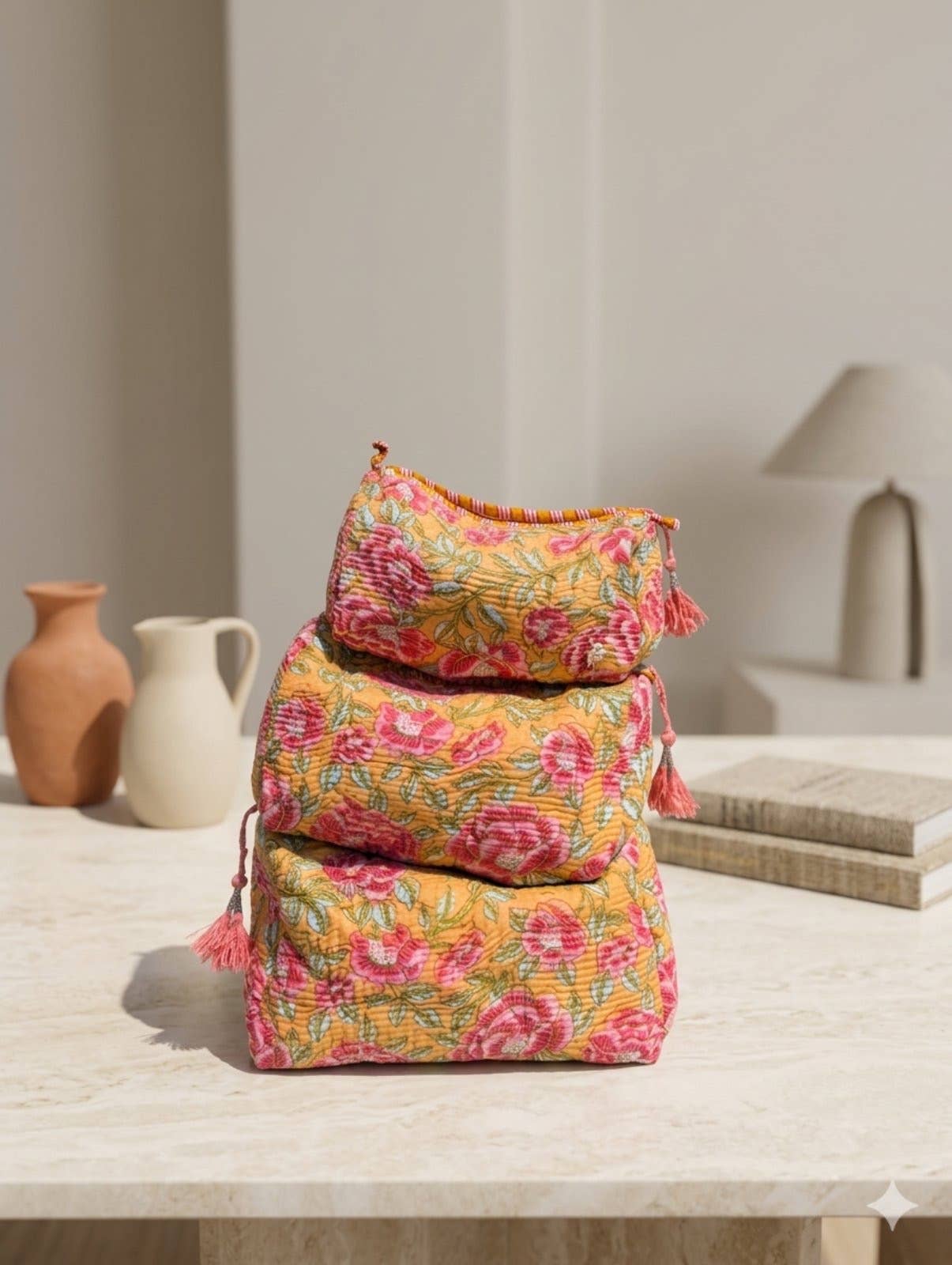 Floral print Quilted Cotton Toiletry Bag Set