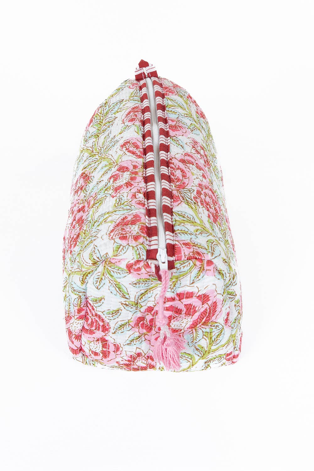 White with Red Floral print Quilted Cotton Toiletry Bag Set