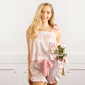 Pink Bow Toile Tie Top Satin Ruffle Short PJ Set