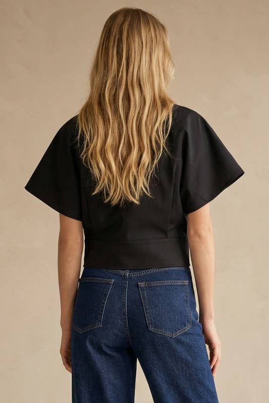 Tailored Taffeta Short Sleeve Blouse