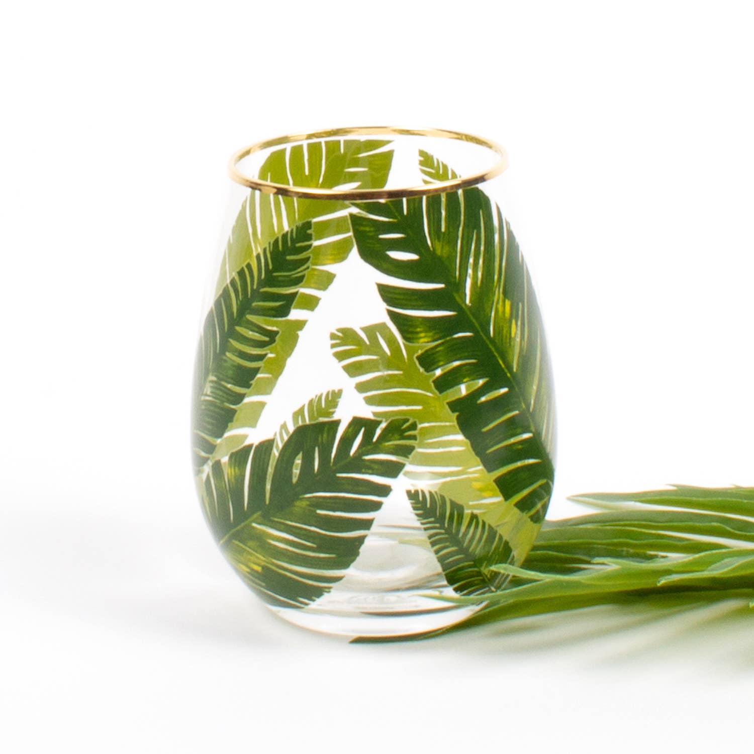 Botanical Leaf Stemless Wine Glass