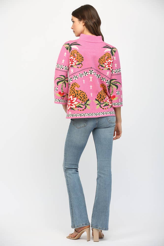 FRONT NECK TIE PRINT KNIT SWEATER FW10530