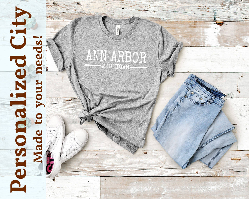 Trendy Distressed Font City Tee - Custom City or Brand Print