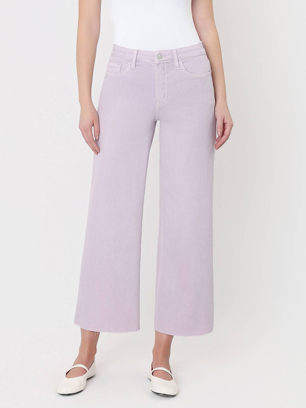 HIGH RISE LAVENDER COLOR CROP WIDE LEG JEANS T5894LVD