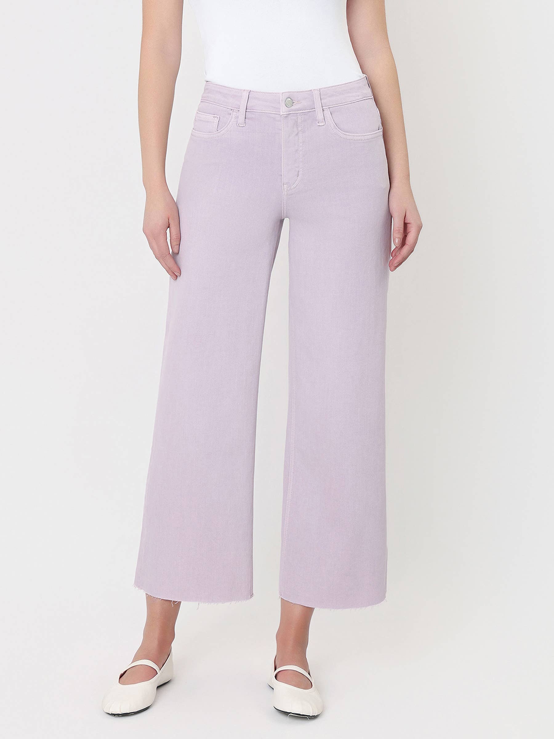 HIGH RISE LAVENDER COLOR CROP WIDE LEG JEANS T5894LVD