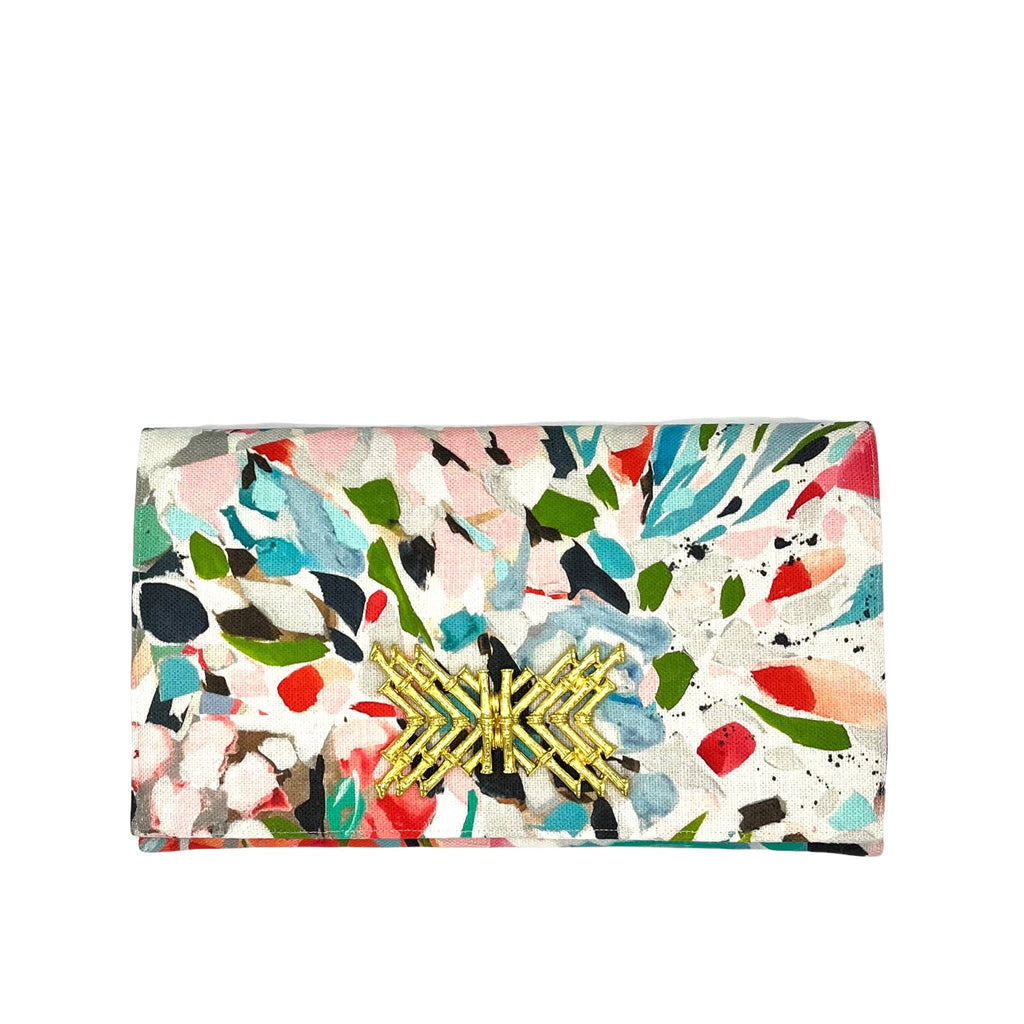 Painterly Linen Paulette Clutch w/ Pink Linen Lining