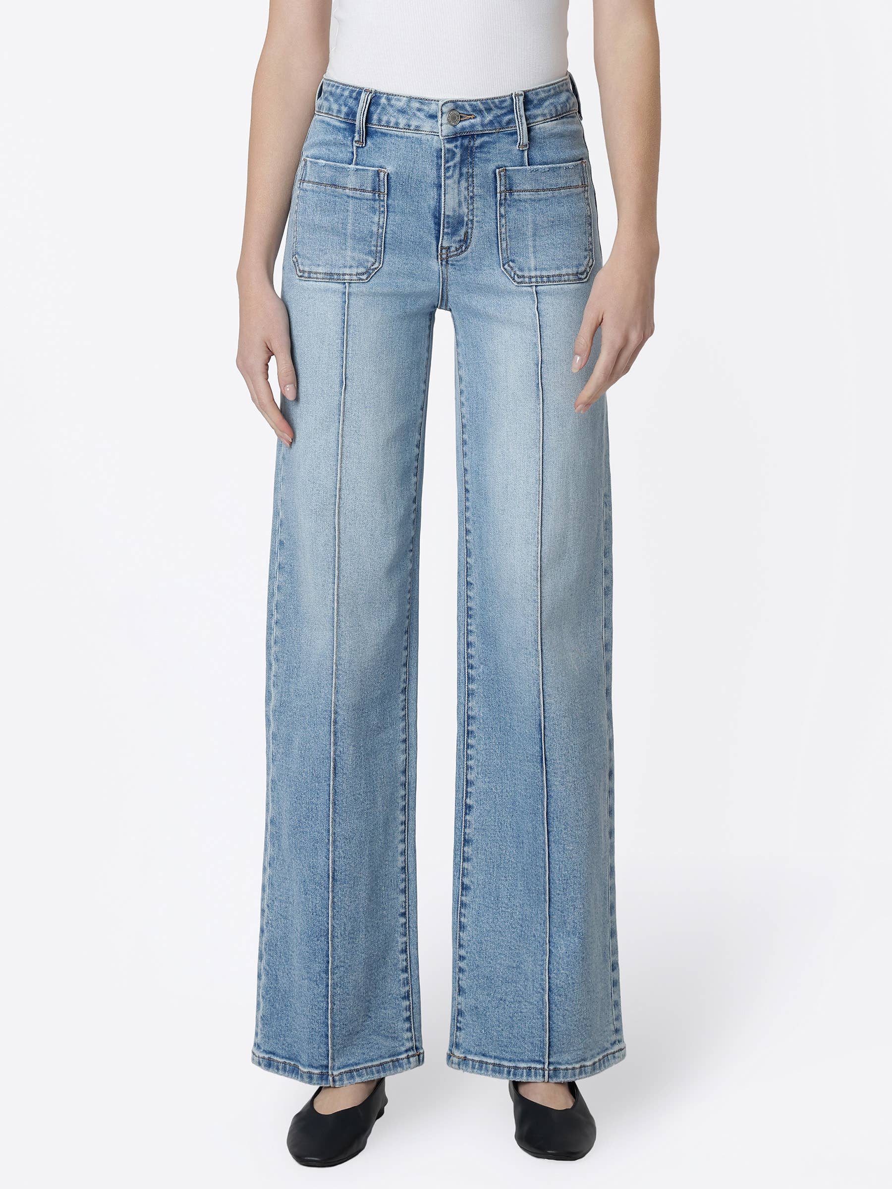 HIGH RISE PATCH POCKET PINTUCK WIDE JEANS LV2406